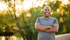 man smiling outside