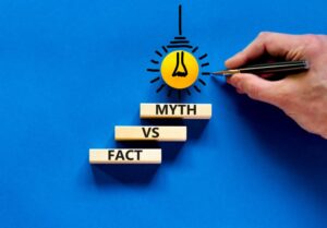 the words myth and fact on blocks